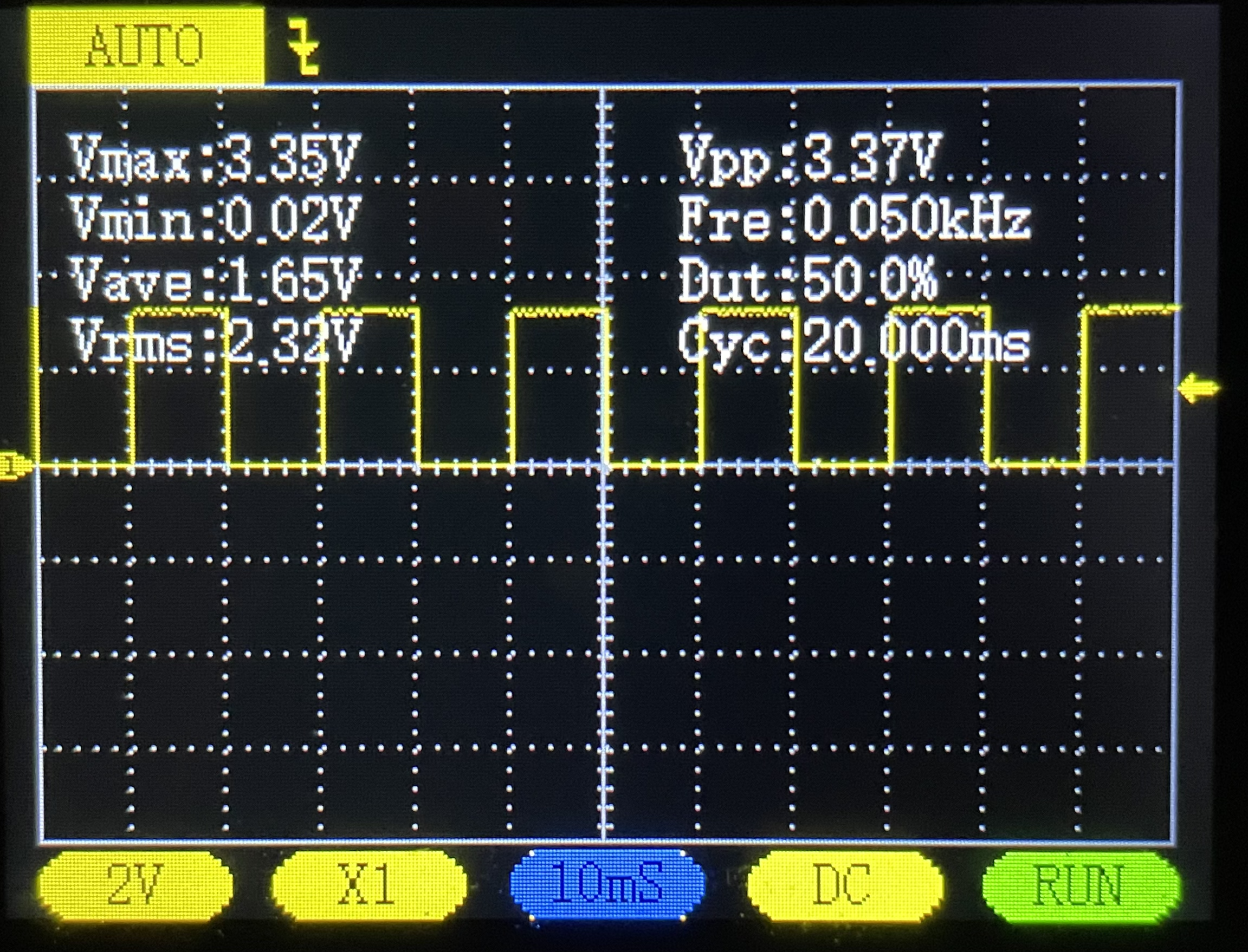 50% duty cycle trace on oscilloscope