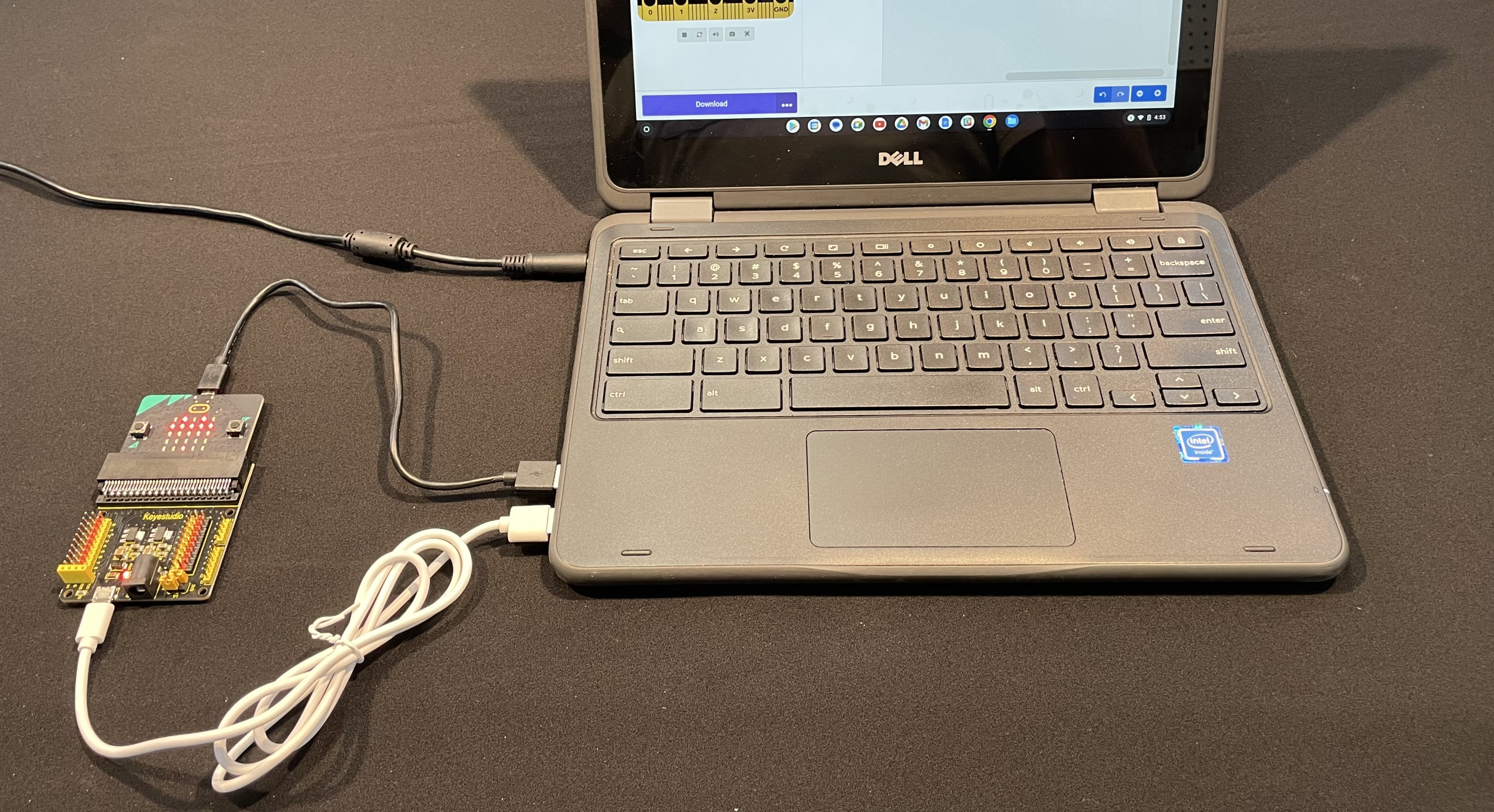 Breakout board connected to Micro:bit